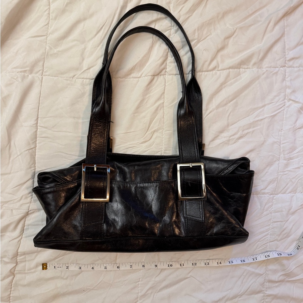 Kenneth Cole Black Leather Buckle Shoulder Bag - Classic Women's Tote